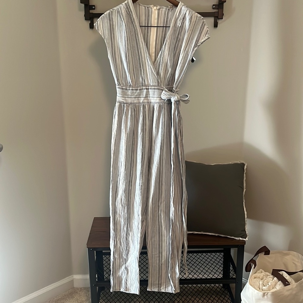 Ecoté blue stripe cap sleeve jumpsuit